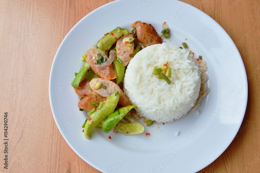 Chinese sausage spicy and sour salad eat couple with plain rice Chinese sausage spicy and sour salad eat couple with plain rice