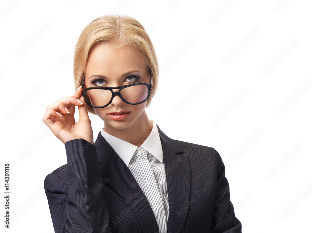Attractive blond business woman wearing glasses