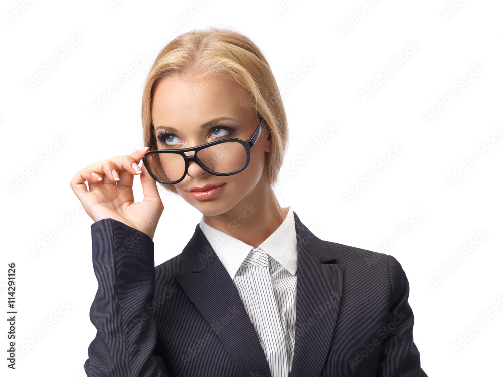 Attractive blond business woman wearing glasses Attractive blond business woman wearing glasses