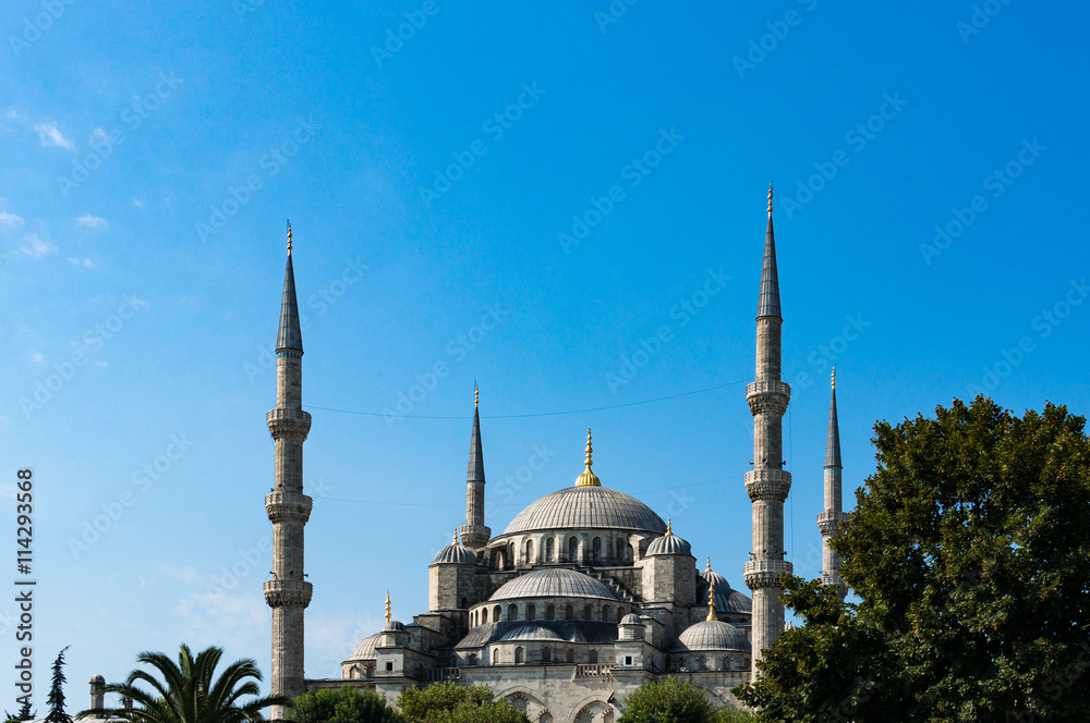 Blue Mosque in Istanbul, Turkey. View of exterior of Sultanahmet Camii. Islam religion