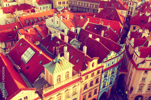 Red Prague roofs - view from the City Hall, travel european vintage hipster background © Roxana