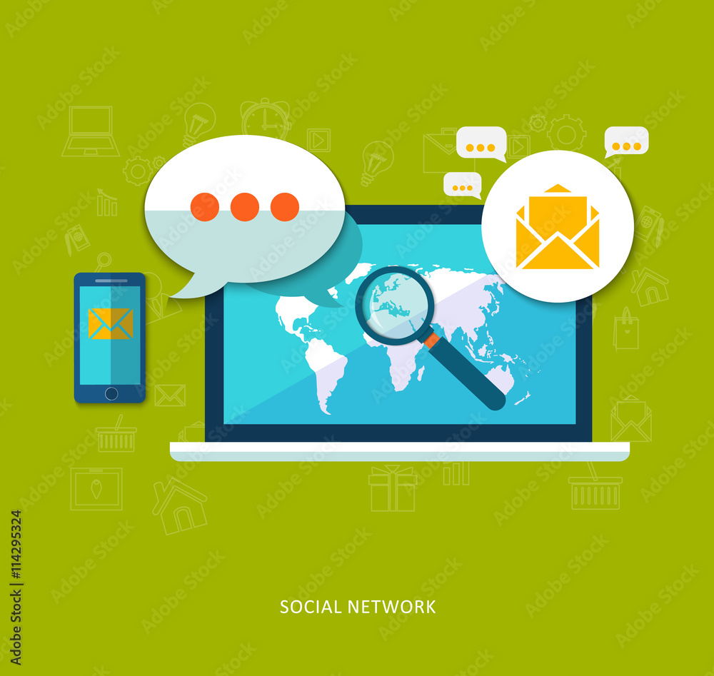 Set of flat design concept icons for social network and mobile services and apps. Icons for seo, social media and pay per click internet advertising. Set of flat design concept icons for social network and mobile services and apps. Icons for seo, social media and pay per click internet advertising.