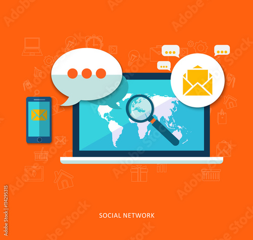 Set of flat design concept icons for social network and mobile services and apps. Icons for seo, social media and pay per click internet advertising.