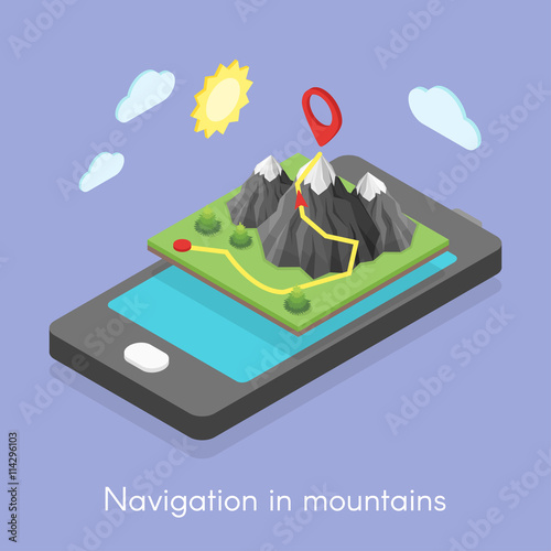 Concept of mobile map in mountains.