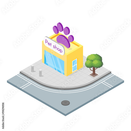 Isometric 3d illustration of pet shop.