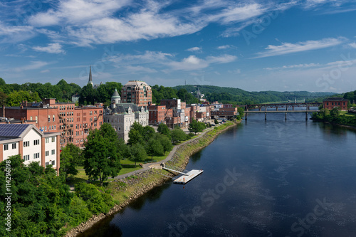 Downtown Augusta and the Kennebec River from the Memorial Bridge in Augusta, Maine