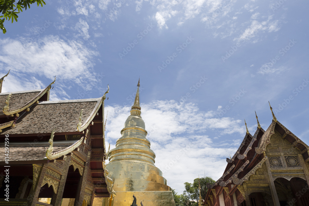 Fototapeta premium golden pagoda and sanctuary in buddhism temple