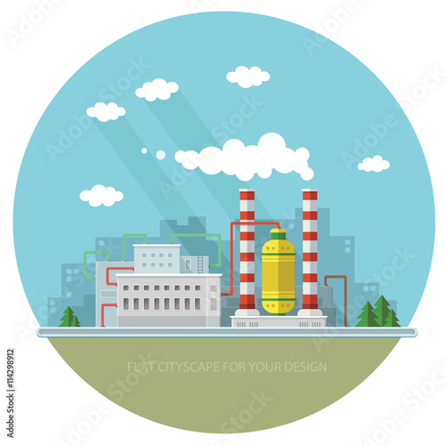 Ecology Concept - industry factory. Flat style vector illustrati