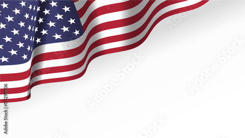 Waving American Stars and Stripes made in two colors isolated on white