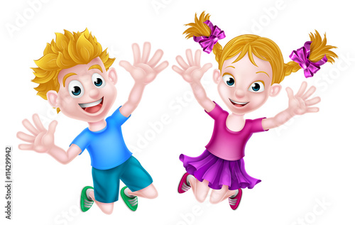 Happy Cartoon Boy and Girl ...