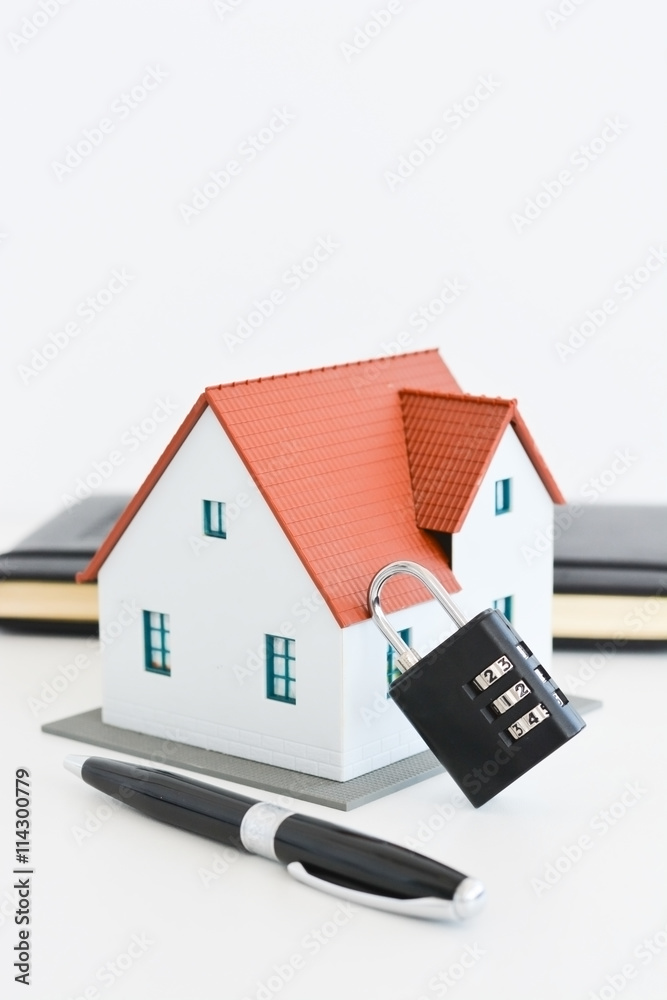 House property with door locker or locksmith on white background House property with door locker or locksmith on white background
