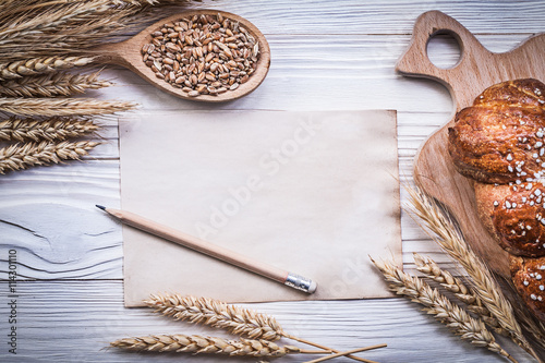 Carving board wheat rye ears bread stick wooden spoon corn vinta