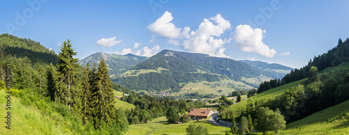 Panoramic view of french alps near Megeve during summertime.