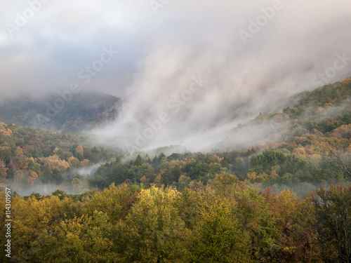 Fog Rising from a Valley: A shaft of morning fog rising from a valley in Autumn in the Hudson Valley of New York