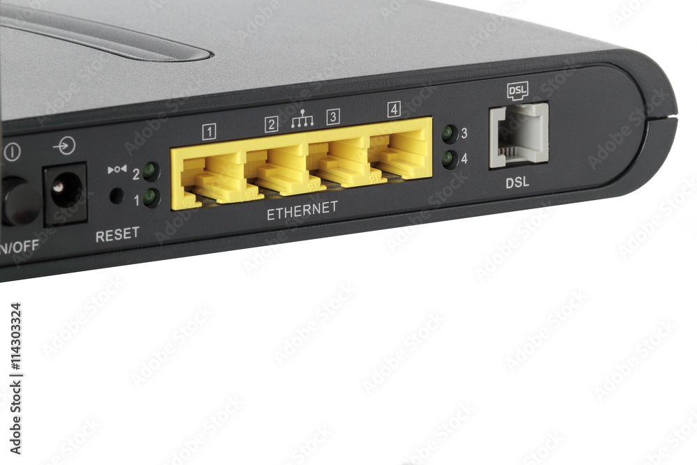 foreground of the back of a router foreground of the back of a router