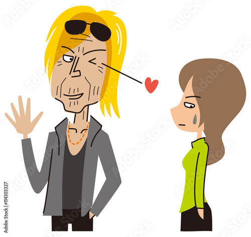 若い女性を口説く若作り老人