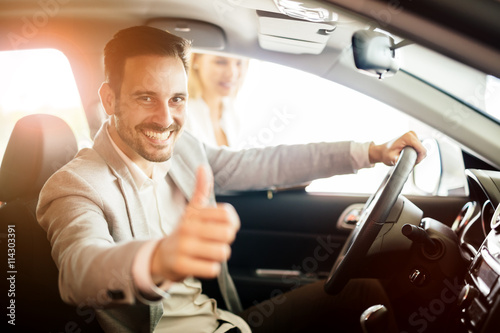 Obraz na plátně Happy customer just bought a car