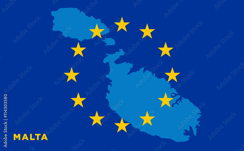 Flag of European Union with Malta on background Flag of European Union with Malta on background