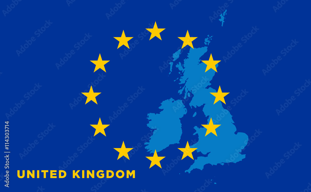 Flag of European Union with United Kingdom on background Flag of European Union with United Kingdom on background