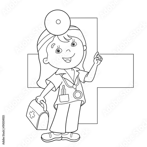 Coloring Page Outline Of cartoon doctor with first aid kit