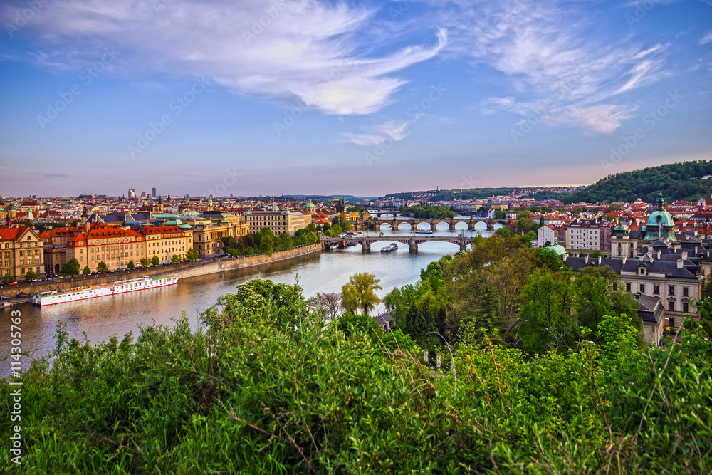 Prague architecture, bridges, Czech Republic, River Vltava view