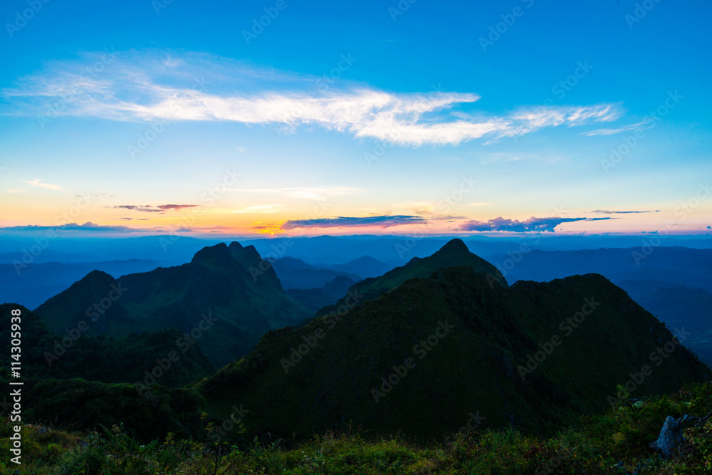 Beautiful summer landscape Sunset in mountains white cloud