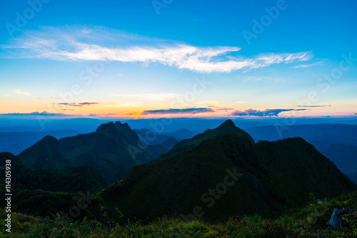 Beautiful summer landscape Sunset in mountains white cloud