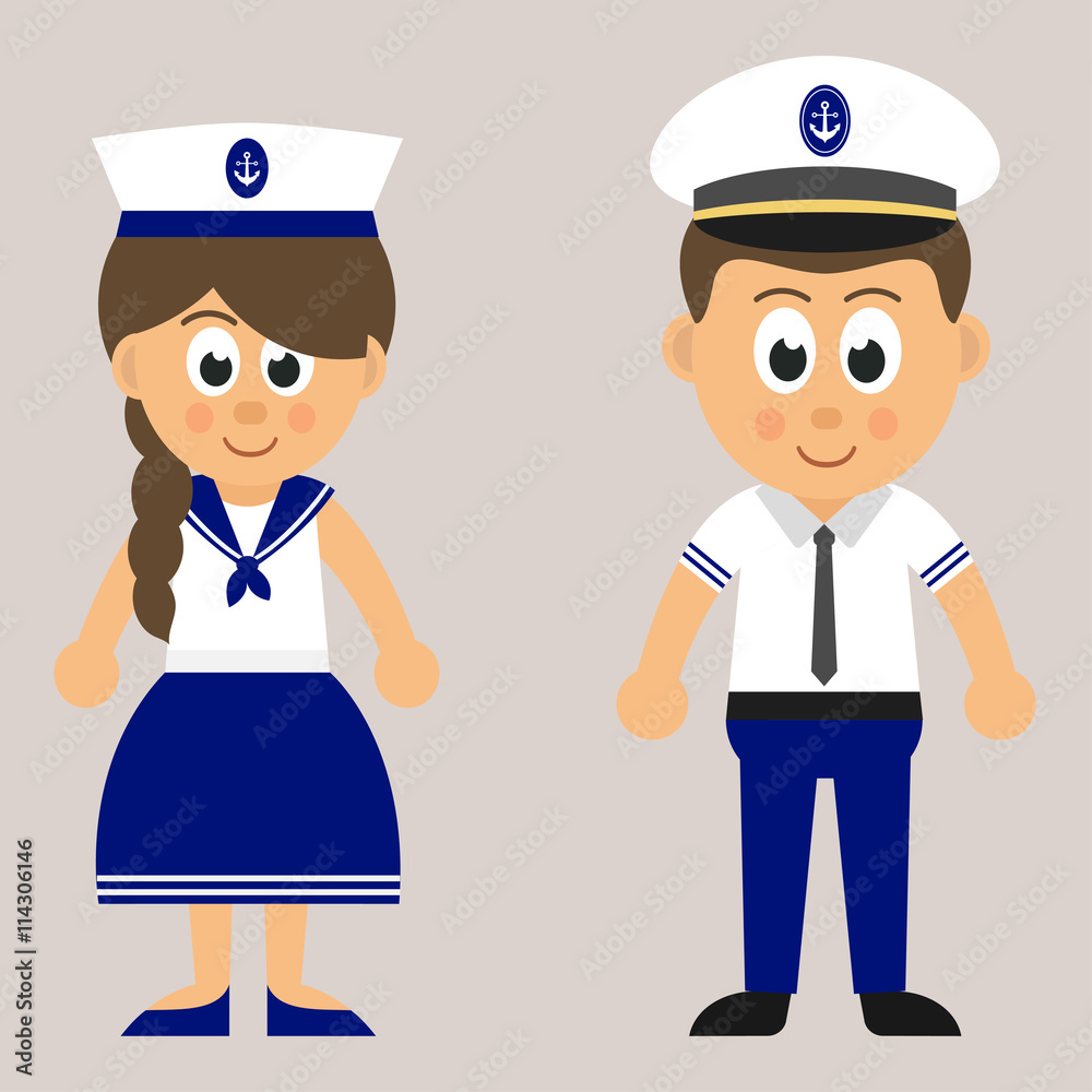 cartoon marine captain and marine girl cartoon marine captain and marine girl