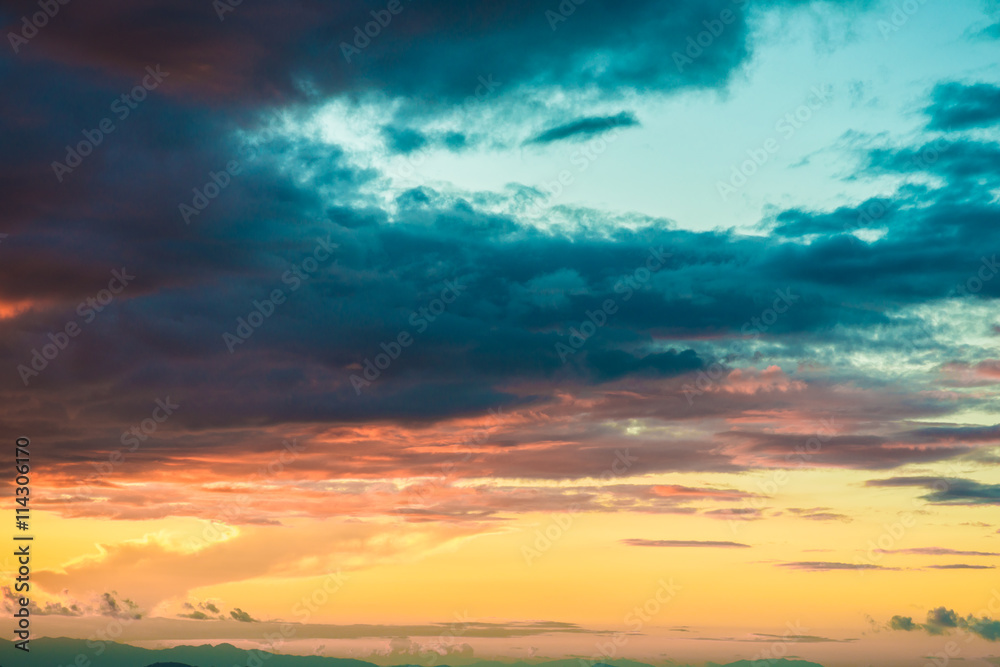 Fototapeta premium Sunset in mountains over hills