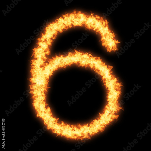 Digit number 6 with fire on black background- Helvetica font based