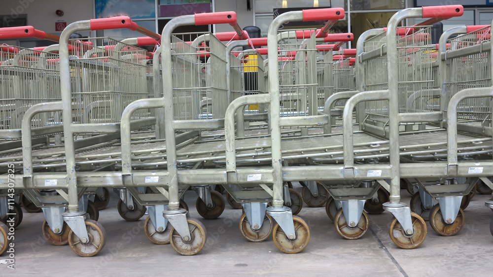 shopping carts to buy food.