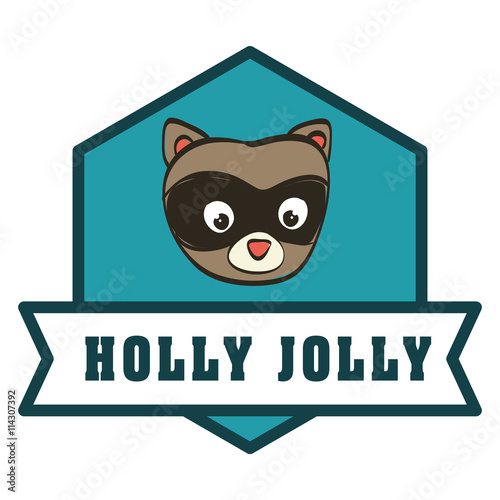Merry Christmas and happy holidays concept represented by raccoon cartoon icon. colorfull and flat illustration