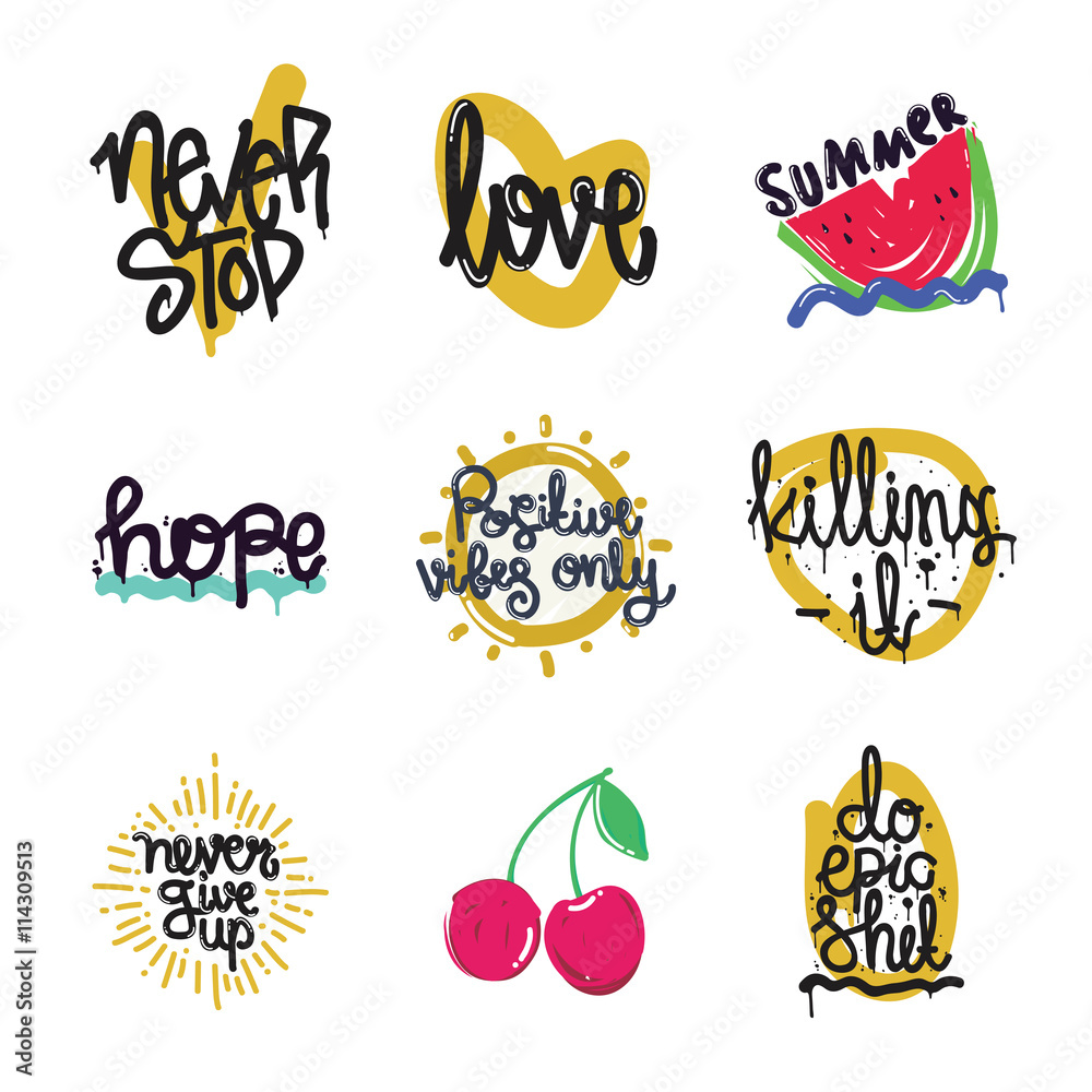 Fototapeta premium Color inspirational vector illustration set, motivational quotes