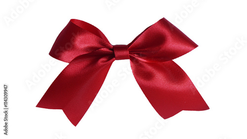 Red ribbon on blue white background.