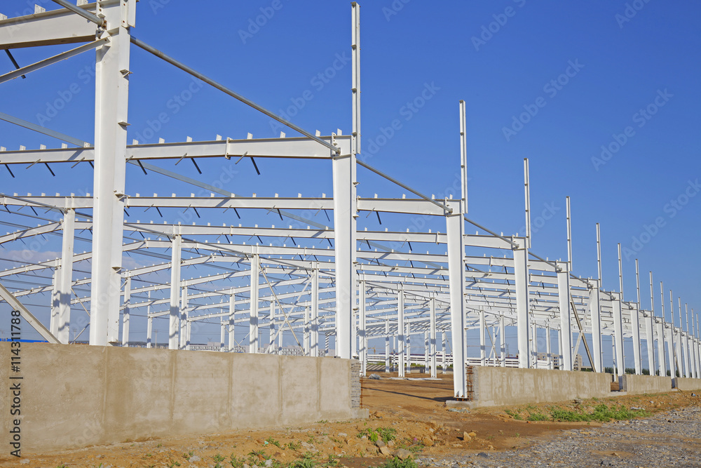 In the construction site, steel structure is under construction In the construction site, steel structure is under construction