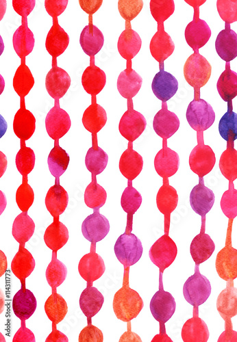 Seamless texture with red, pink, and purple watercolor bead strings