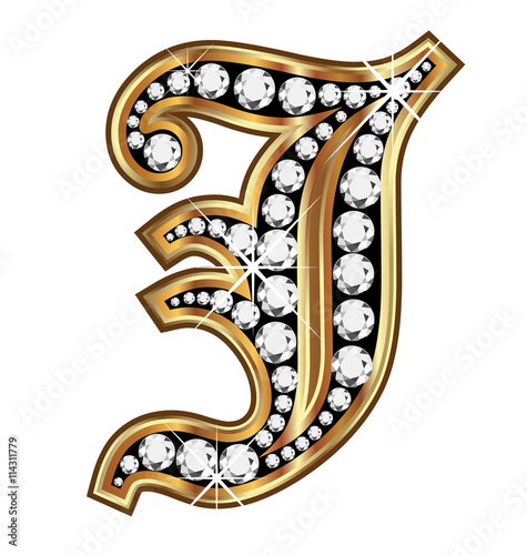 J gold and diamond bling old vintage letter