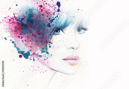 abstract woman portrait. watercolor illustration 