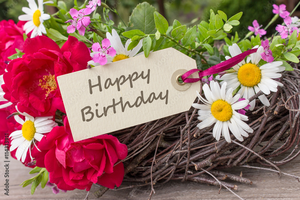 Happy birthday / Birthday card with summer flowers Stock Photo | Adobe ...