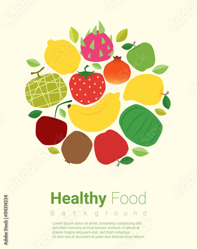 Healthy food background with fruits   vector  illustration