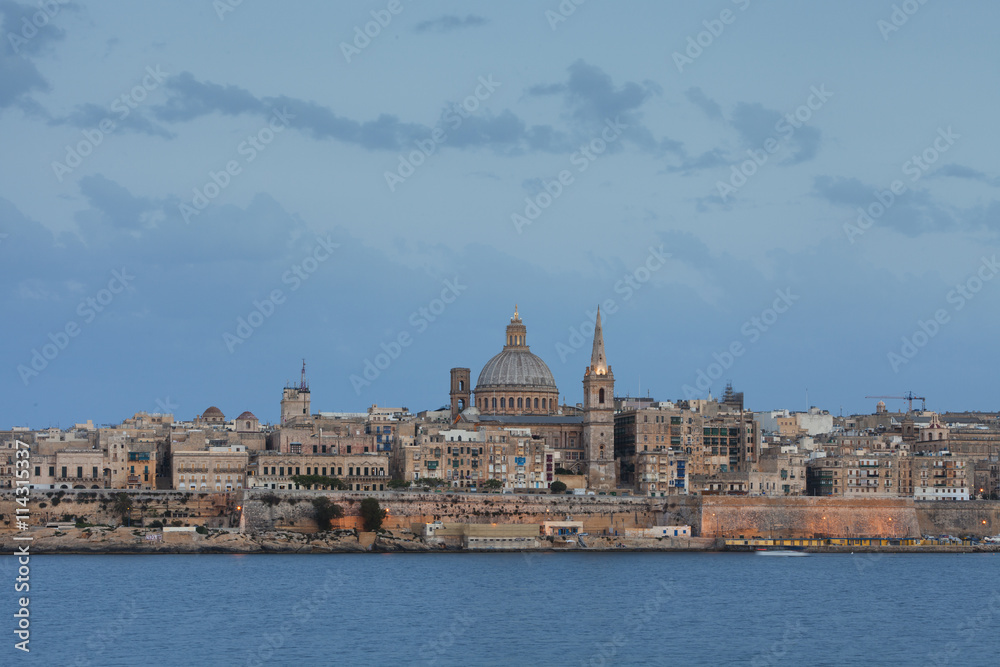 Best view of Malta's capital, La Valletta, in the evening 