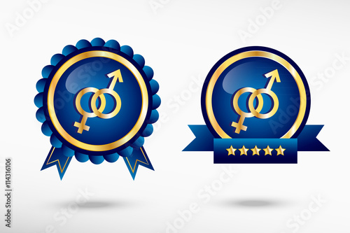 Male and female icon stylish quality guarantee badges