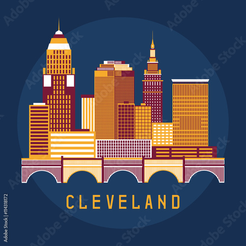 Cleveland Ohio Usa flat design vector illustration of skyline