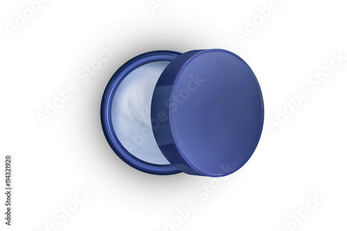 Open jar with night cream. Skin care creative concept. Top view. Isolated on a white background