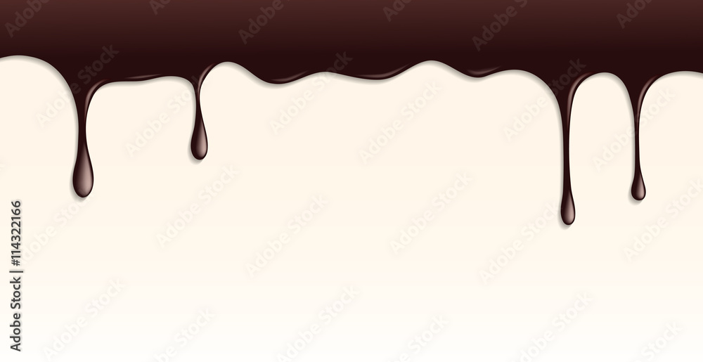 Melted Dark Chocolate Dripping on White Background.