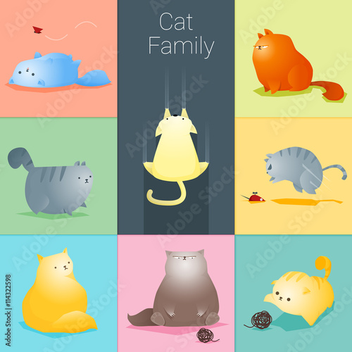 Set of cat family , vector , illustration