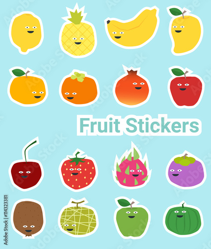 Fototapeta Naklejka Na Ścianę i Meble -  Set of funny fruit stickers , vector, illustration