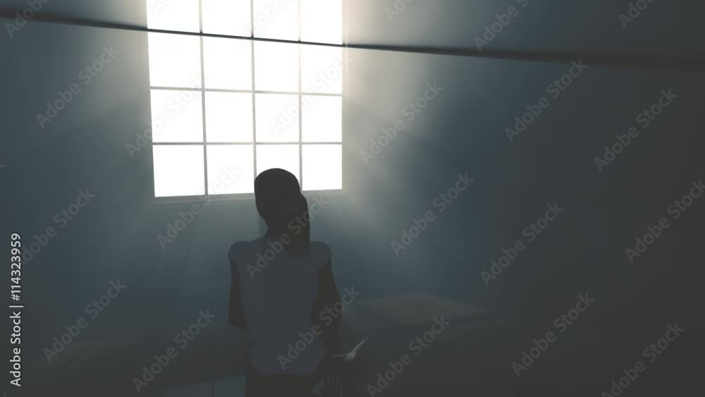 4K Lonely Woman in Melancholy Sitting in an Empty Room against Lightrays 3D Animation 4K Lonely Woman in Melancholy Sitting in an Empty Room against Lightrays 3D Animation