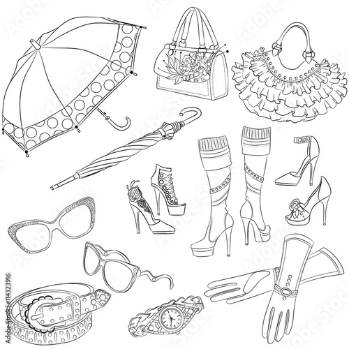 A set of fashion accessories. Various women's accessories