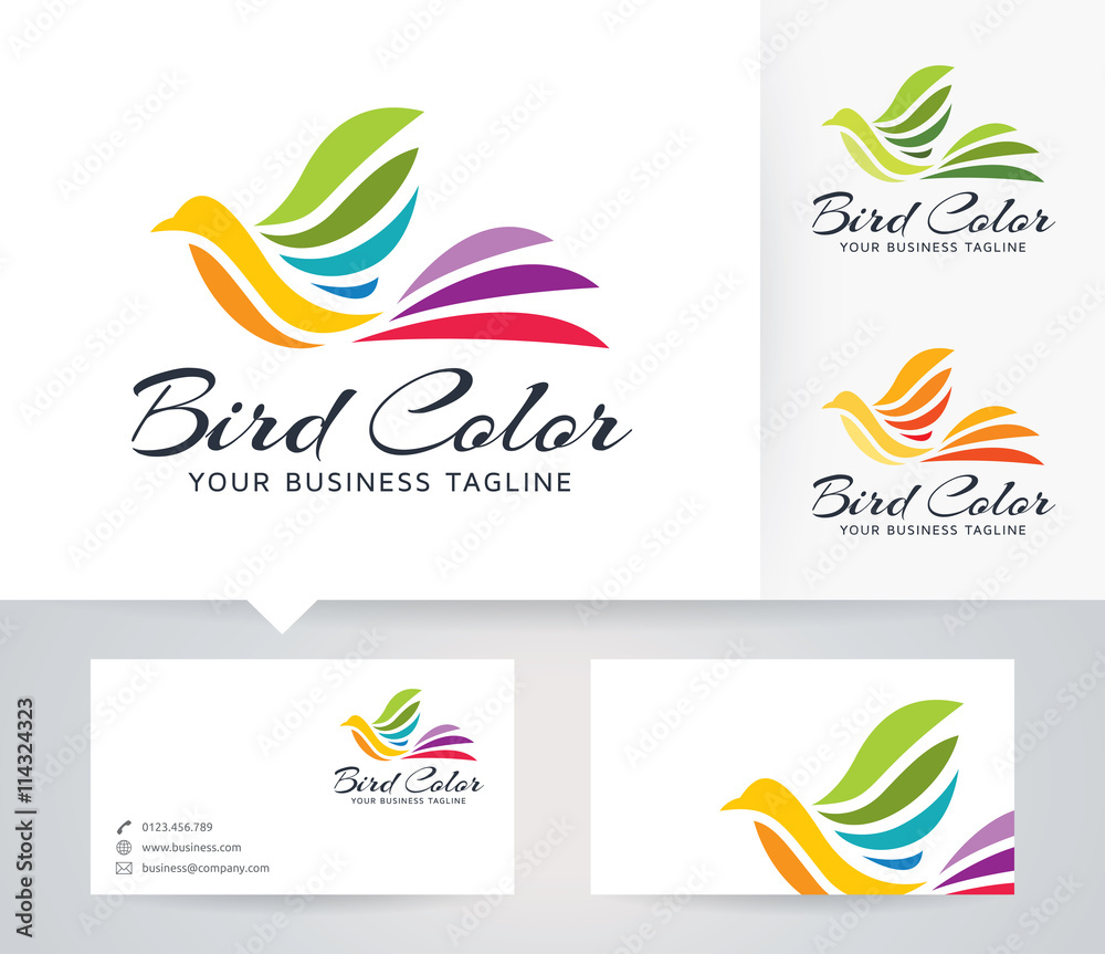 Bird Color vector logo with business card template Stock Vector Adobe